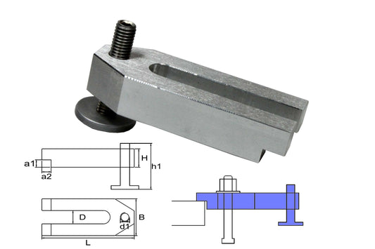 Height-adjustable cast aluminium yokeclamp M8x60x25x12