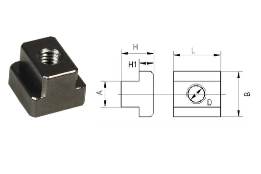 Aluminium T-slot nut with M6 thread